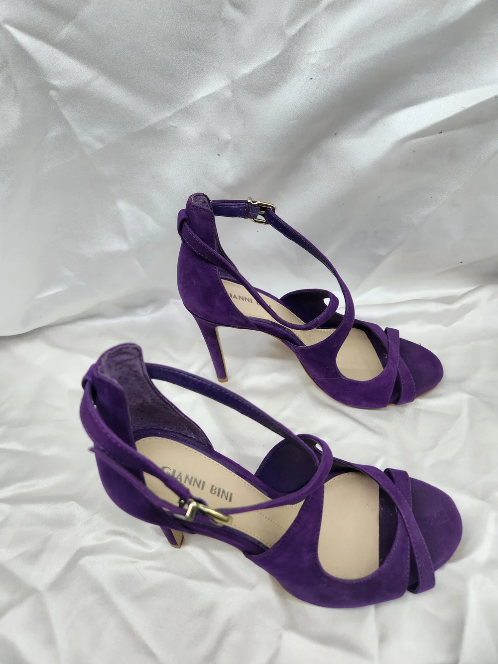 Gianni Bini Purple Suede Crisscross Ankle Strap Heels